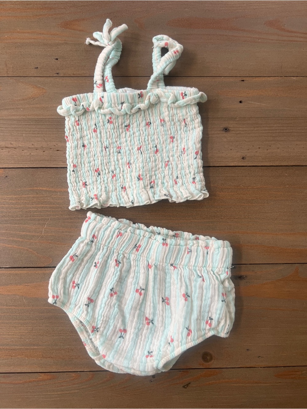 Angel Dear Organic Cotton Cherry Smocked Tank & Bloom Shorts Set - 3-6 Months